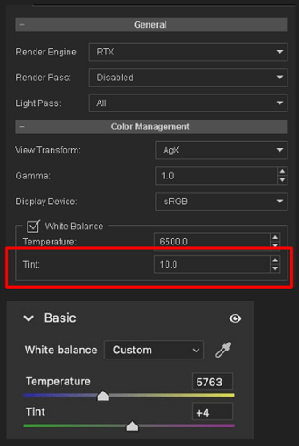 White balance Tint