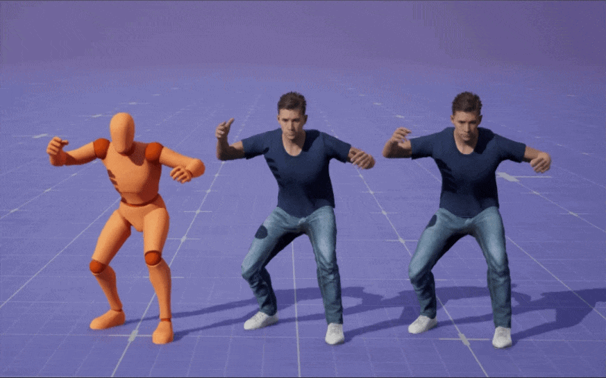 left: source; middle: UE4 skeleton & bind pose; UE5 skeleton & UEFN bind pose