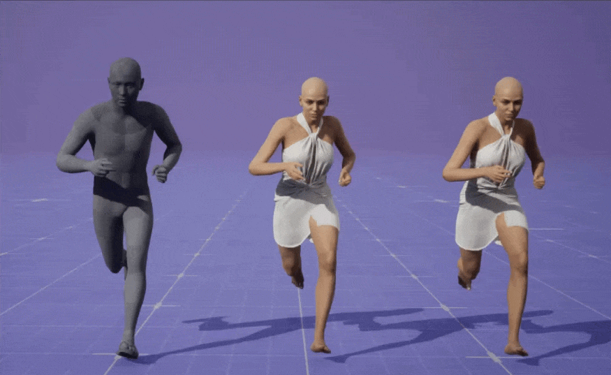 left: source; middle: UE4 skeleton & bind pose; UE5 skeleton & bind pose